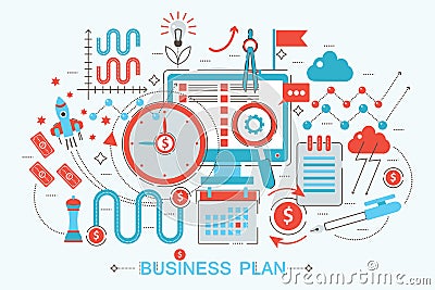 Modern Flat thin Line design Business project plan concept for web banner website, presentation, flyer and poster. Vector Illustration