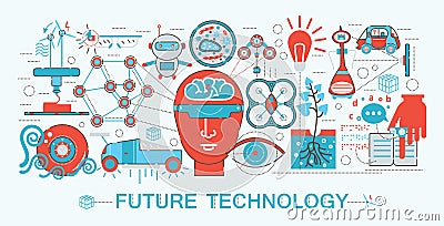 Modern Flat thin Line design Future science technology concept Vector Illustration