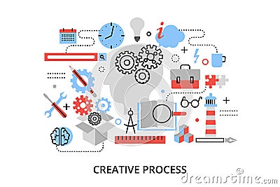 Modern flat thin line design vector illustration, concept of creative process, defining and research problem Vector Illustration