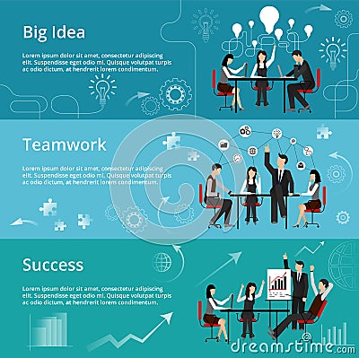 Modern flat thin line design vector illustration, concepts of creative big idea, teamwork process and success in business Vector Illustration