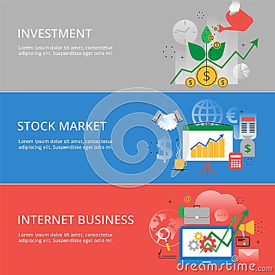 Modern flat thin line design vector illustration, infographic concept of investment process, stock market and internet business Vector Illustration