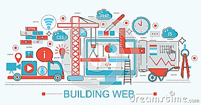 Modern Flat thin Line design Website building progress Vector Illustration