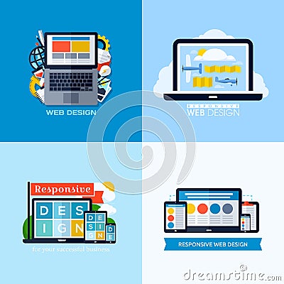 Modern flat vector concepts of responsive web design. Icons set Vector Illustration