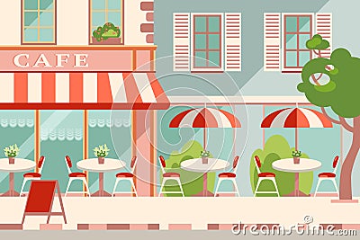 Modern flat vector horizontal illustration. Outdoor cafe in the Vector Illustration