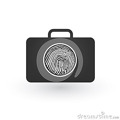 Modern flat vector icon of secured briefcase with circle fingerprint icon. Stock Photo