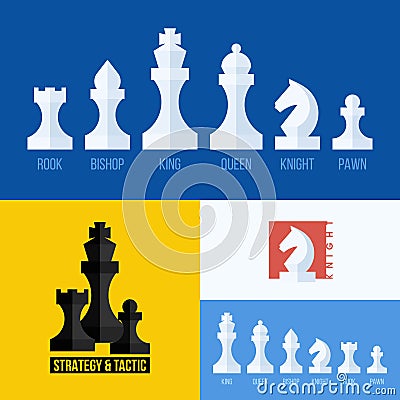 Modern flat vector set of chess icons. Chess pieces Vector Illustration