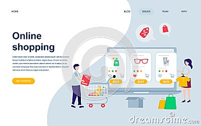 Modern flat web page design template of Online Shopping decorated people character for website Vector Illustration