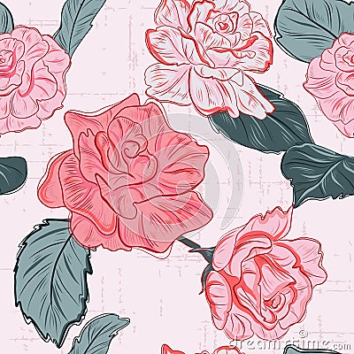 Modern floral pattern. Rose Flowers romance texture. Fabric repetition pattern Vector Illustration