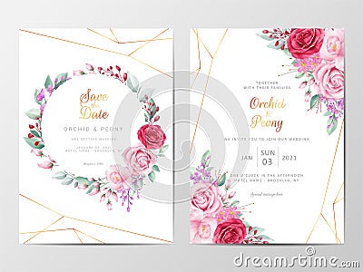 Modern floral wedding invitation cards template set with flowers decoration Vector Illustration