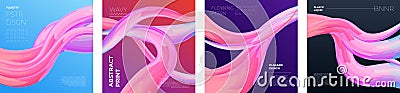 Modern fluidity square banner set. Abstract wavy 3D liquid shapes on colorful background. Art fluid abstraction pattern Vector Illustration