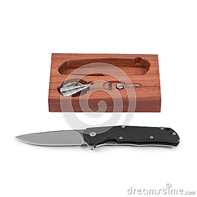 Modern folding knife isolated Stock Photo