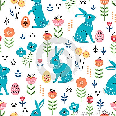 Modern folk Easter seamless pattern Vector Illustration