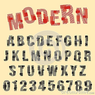 Modern font alphabet. Set of letters and numbers line design Vector Illustration