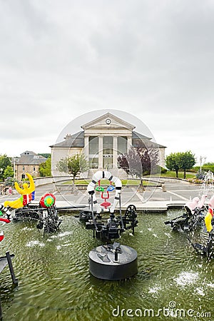 modern fountain in front of town hall, Chateau-Chinon, Burgundy Stock Photo