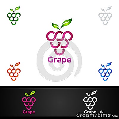 Modern Fruit Grape Logo for Food and Drink Wine Design Illustration Vector Illustration