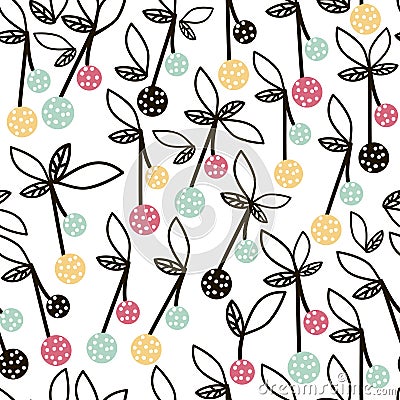 Modern fruit seamless pattern. Background with cherry. Great for kids fabric, textile, etc. Vector Illustration. Vector Illustration