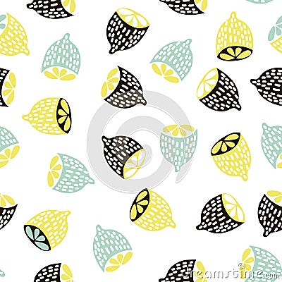 Modern fruit seamless pattern. Background with lemons. Great for kids fabric, textile, etc. Vector Illustration. Vector Illustration