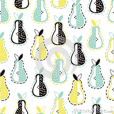 Modern fruit seamless pattern. Background with pears. Great for kids fabric, textile, etc. Vector Illustration. Vector Illustration