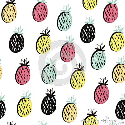 Modern fruit seamless pattern. Background with pineapple. Great for kids fabric, textile, etc. Vector Illustration. Vector Illustration