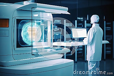 Modern and functioning medical screening technology at laboratory. Postproducted generative AI digital illustration.Generative AI Cartoon Illustration