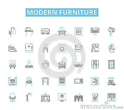 Modern furniture linear icons set. Minimalism, Sleek, Chic, Contemporary, Functional, Innovation, Geometry line vector Vector Illustration