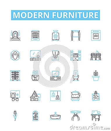 Modern furniture vector line icons set. contemporary, stylish, sleek, designer, functional, luxurious, updated Vector Illustration