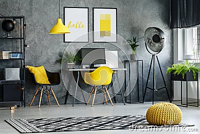 Modern furniture and yellow accents Stock Photo