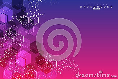 Modern futuristic background of the scientific hexagonal pattern. Virtual abstract background with particle, molecule Vector Illustration