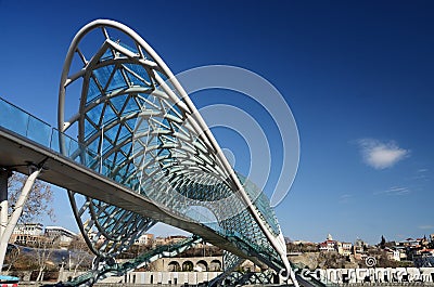 Modern futuristic Bridge of Peace over Mtkvari river,Tbilisi,Georgia Editorial Stock Photo