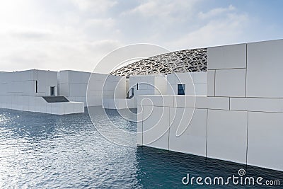 Modern and futuristic building design | The Louvre Abu Dhabi | A famous art and civilization museum in the United Arab Emirates Editorial Stock Photo