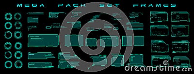 Modern futuristic digital frames for games. Set of futuristic green frames, dialog boxes. Elements for the user interface HUD, UI. Vector Illustration