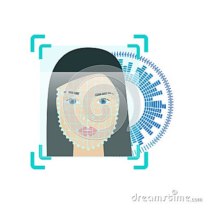 Modern futuristic face recognition system, biometric analize Vector Illustration