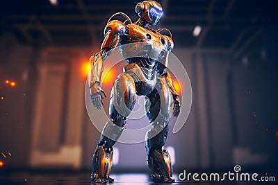 Modern futuristic male humanoid robot with metal outfit. Neural network generated art Stock Photo
