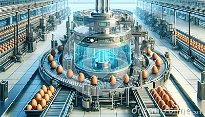 Modern-Futuristic-Poultry-Farm-Automation-Efficient-Robotic-Technology, egg processing Stock Photo