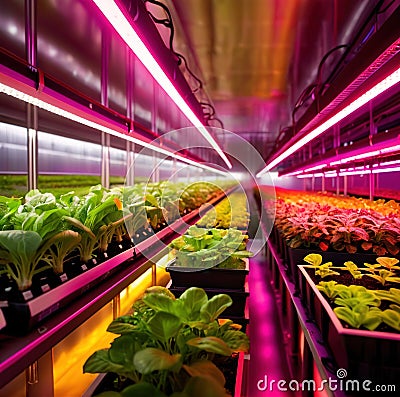 Modern futurustic high tech vertical farm using hydroponics Stock Photo