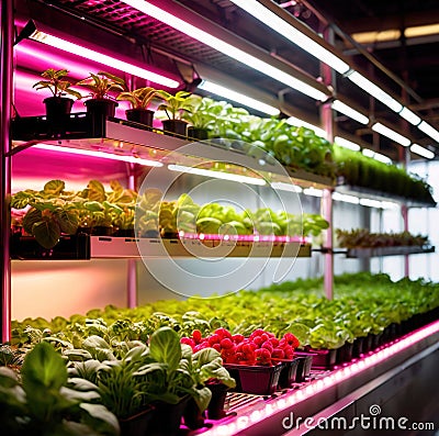 Modern futurustic high tech vertical farm using hydroponics Stock Photo