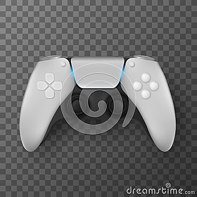 Modern game pad for video games isolated on transparent background. Realistic joystick for game console with backlit. Computer Vector Illustration