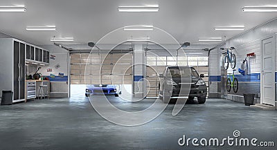 Modern garage interior. Cartoon Illustration