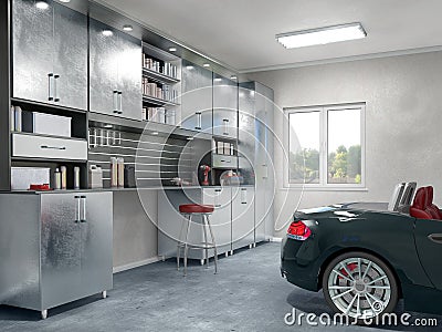 Modern garage interior. Cartoon Illustration