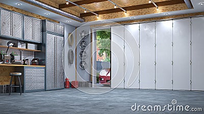 Modern garage interior with sectional gate Cartoon Illustration