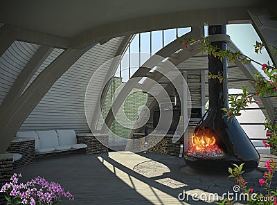 Modern gazebo inside 3D illustration Stock Photo