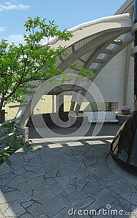 Modern gazebo interior 3D illustration Cartoon Illustration