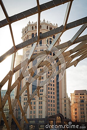 Modern geometric architecture in the city of Moscow in the urban environment on Paveletskaya Square Stock Photo