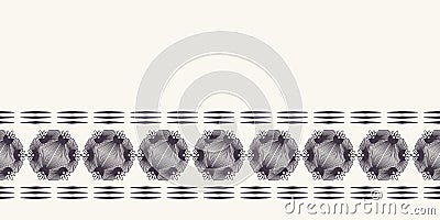 Modern geometric hand drawn woven circle diamond border. Repeating abstract gradient ribbon trim. Ornamental monochrome geo. Stock Photo