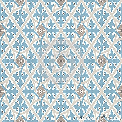 Vintage wallpaper. Modern geometric pattern, inspired by old wallpapers. Nice retro colors - grey beige and calm blue. Vector Illustration