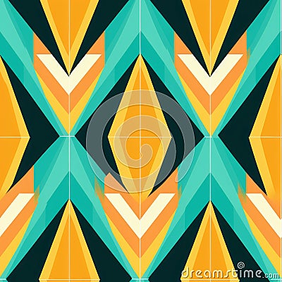 Modern Geometric Pattern With Turquoise And Orange Tiles Stock Photo
