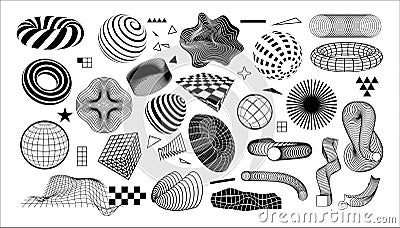 Modern geometric shapes. Abstract graphic elements with dynamic effects. Minimal black and white forms set. Concentric Vector Illustration