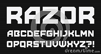 Modern geometric style alphabet. Bold square font, minimalist type for modern futuristic games and cyber security logo Vector Illustration