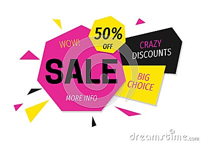 Modern geometric wow sale banner template on white background. Vector Illustration