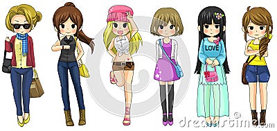 Modern girl fashion cartoon collection set 2 (vector) Vector Illustration